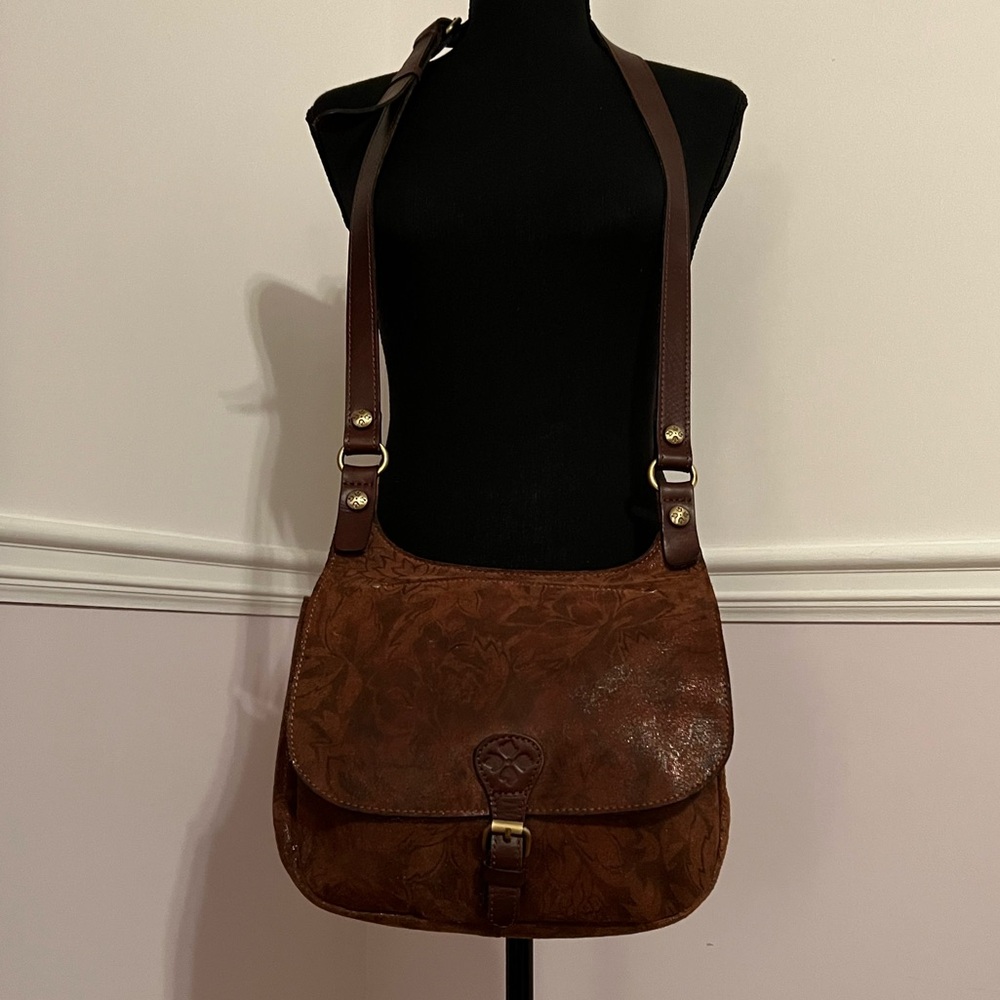 Patricia Nash Tan Peruvian Fields Nappa Etched Floral London Crossbody